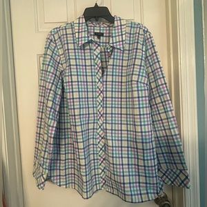 Talbots Button Down Shirt Rainbow Multi Colors Plaid Check Size XL NWOT